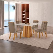 Conjunto de Jantar Mesa Áustria 0,90x0,90 Tampo MDF/Vidro com 4 Cadeiras Florença Yescasa Marrom/Castanho Cinamomo/Capuccino/Off White