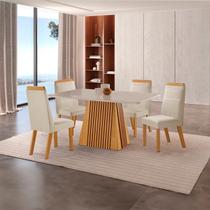 Conjunto de Jantar Mesa Áustria 120CMX80CM Tampo MDF/Vidro com 4 Cadeiras Catar Yescasa Marrom/Castanho/Creme/Off White Conjunto de Jantar Mesa Áustria 120CMX80CM Tampo MDF/Vidro com 4 Cadeiras Catar Yescasa Marrom/Castanho/Creme/Off White