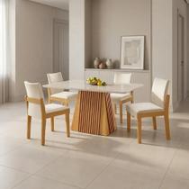 Conjunto de Jantar Mesa Áustria 120x80cm MDF/Vidro 4 Cadeiras Mônaco Estofadas Castanho Cinamomo/Off White Yescasa Conjunto de Jantar Mesa Áustria 120x80cm MDF/Vidro 4 Cadeiras Mônaco Estofadas Castanho Cinamomo/Off White Yescasa