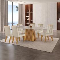 Conjunto de Jantar Mesa Áustria 160cm X 80cm Tampo Mdf/vidro com 6 Cadeiras Florença Yescasa Castanho Cinamomo/Creme/Off White