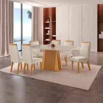 Conjunto de Jantar Mesa Áustria 160cm x 80Cmtampo MDF/Vidro com 6 Cadeiras Catar Yescasa Marrom/Castanho/Creme/Off White Conjunto de Jantar Mesa Áustria 160cm x 80Cmtampo MDF/Vidro com 6 Cadeiras Catar Yescasa Marrom/Castanho/Creme/Off White