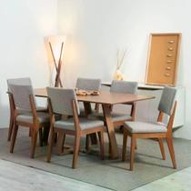 Conjunto de Jantar Mesa Avena 6 Cadeiras Ella - Canella c/ Mescla Cinza