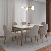 Conjunto de Jantar Mesa C/Vidro Donatella 6 Cadeiras Evelyn Conjunto de Jantar Mesa C/Vidro Donatella 6 Cadeiras Evelyn