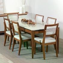 Conjunto de Jantar Mesa com Vidro Addar 6 Cadeiras Saga - Natural c/ Cru