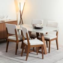 Conjunto de Jantar Mesa com Vidro Avena 4 Cadeiras Ella - Canella c/ Off White Conjunto de Jantar Mesa com Vidro Avena 4 Cadeiras Ella - Canella c/ Off White