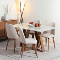 Conjunto de Jantar Mesa com Vidro Avena 4 Cadeiras New Drop - Canella c/ Bege Conjunto de Jantar Mesa com Vidro Avena 4 Cadeiras New Drop - Canella c/ Bege