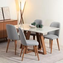 Conjunto de Jantar Mesa com Vidro Avena 4 Cadeiras New Drop - Canella c/ Cinza Conjunto de Jantar Mesa com Vidro Avena 4 Cadeiras New Drop - Canella c/ Cinza