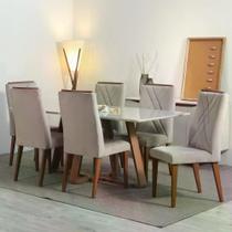 Conjunto de Jantar Mesa com Vidro Avena 6 Cadeiras Megan - Canella c/ Fendi Conjunto de Jantar Mesa com Vidro Avena 6 Cadeiras Megan - Canella c/ Fendi