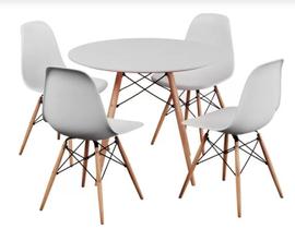 Conjunto de Jantar Mesa Eiffel 90cm Branca + 4 Cadeiras Eiffel DKR Brancas