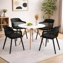 Conjunto de Jantar Mesa Eiffel 90cm Branco + 4 Cadeiras Marcela Preta