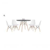 Conjunto De Jantar Mesa Eiffel 90cm Preta 4 Cadeiras Brancas