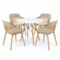 Conjunto De Jantar Mesa Eiffel Branco 110cm + 4 Cadeiras Marcela Nude Conjunto De Jantar Mesa Eiffel Branco 110cm + 4 Cadeiras Marcela Nude