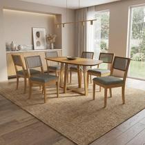 Conjunto de Jantar Mesa Elma com 6 Cadeiras Lola Madeira Maciça Cinza/Chumbo