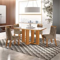 Conjunto de Jantar Mesa Florença 120CMX80CM Tampo MDF e Vidro com 4 Cadeiras Atena Marrom/Castanho Cinamomo/Pena Caramelo/Off White Conjunto de Jantar Mesa Florença 120CMX80CM Tampo MDF e Vidro com 4 Cadeiras Atena Marrom/Castanho Cinamomo/Pena Caramelo/Off White