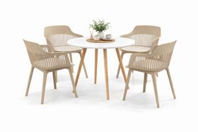 Conjunto de Jantar Mesa Leda Branca 90cm + 4 Cadeiras Marcela, Moderna e Confortavel - Nude