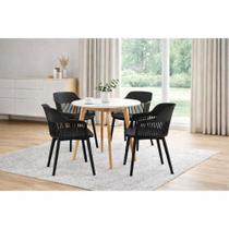 Conjunto De Jantar Mesa Leda Branca 90cm + 4 Cadeiras Marcela, Moderna E Confortavel - Preta Conjunto De Jantar Mesa Leda Branca 90cm + 4 Cadeiras Marcela, Moderna E Confortavel - Preta