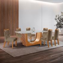 Conjunto de Jantar Mesa Maceió Tampo MDF e Vidro com 6 Cadeiras Atena Yescasa Bege/Castanho Cinamomo/Pena Caramelo/Off White Conjunto de Jantar Mesa Maceió Tampo MDF e Vidro com 6 Cadeiras Atena Yescasa Bege/Castanho Cinamomo/Pena Caramelo/Off White