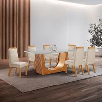 Conjunto de Jantar Mesa Maceió Tampo MDF e Vidro com 6 Cadeiras Catar Yescasa Bege/Castanho Cinamomo/Creme/Off White Conjunto de Jantar Mesa Maceió Tampo MDF e Vidro com 6 Cadeiras Catar Yescasa Bege/Castanho Cinamomo/Creme/Off White