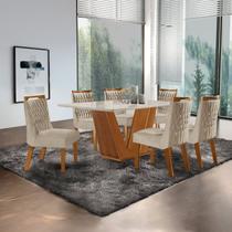 Conjunto de Jantar Mesa Maia Tampo Mdf e Vidro com 6 Cadeiras Atena Castanho Cinamomo/Pena Bege/Off White Conjunto de Jantar Mesa Maia Tampo Mdf e Vidro com 6 Cadeiras Atena Castanho Cinamomo/Pena Bege/Off White