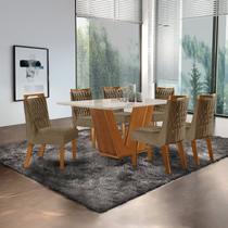 Conjunto de Jantar Mesa Maia Tampo Mdf e Vidro com 6 Cadeiras Atena Castanho Cinamomo/Pena Caramelo/Off White Conjunto de Jantar Mesa Maia Tampo Mdf e Vidro com 6 Cadeiras Atena Castanho Cinamomo/Pena Caramelo/Off White