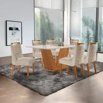 Conjunto de Jantar Mesa Maia Tampo MDF e Vidro com 6 Cadeiras Atena Marrom/Castanho Cinamomo/Pena Bege/Off White Conjunto de Jantar Mesa Maia Tampo MDF e Vidro com 6 Cadeiras Atena Marrom/Castanho Cinamomo/Pena Bege/Off White