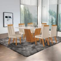 Conjunto de Jantar Mesa Maia Tampo Mdf e Vidro com 6 Cadeiras Florença Conjunto de Jantar Mesa Maia Tampo Mdf e Vidro com 6 Cadeiras Florença