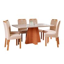 Conjunto de Jantar Mesa Maite 1,60 com 6 Cadeiras Paola Wood Cinamomo/Off/Mad/Nude Conjunto de Jantar Mesa Maite 1,60 com 6 Cadeiras Paola Wood Cinamomo/Off/Mad/Nude