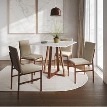 Conjunto de Jantar Mesa Mônaco 90cm Tampo Branco com 4 Cadeiras Bege Base Cobre