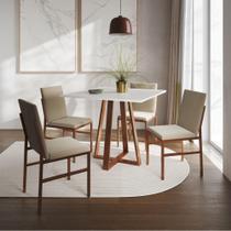 Conjunto De Jantar Mesa Mônaco 90cm Tampo Branco Com 4 Cadeiras Bege Base Cobre Preto