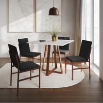 Conjunto de Jantar Mesa Mônaco 90cm Tampo Branco com 4 Cadeiras Pretas Base Cobre
