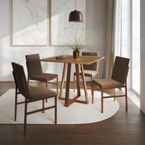 Conjunto de Jantar Mesa Mônaco 90cm Tampo Imbuia com 4 Cadeiras Marrom Base Cobre Conjunto de Jantar Mesa Mônaco 90cm Tampo Imbuia com 4 Cadeiras Marrom Base Cobre