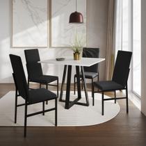 Conjunto de Jantar Mesa Mônaco Premium 90cm Branca com 4 Cadeiras Estofadas Pretas