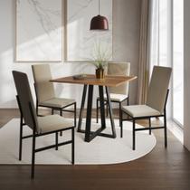 Conjunto de Jantar Mesa Mônaco Premium 90cm Imbuia com 4 Cadeiras Estofadas Bege - IRON WOOD
