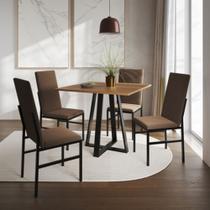 Conjunto de Jantar Mesa Mônaco Premium 90cm Imbuia com 4 Cadeiras Estofadas Marrom
