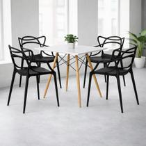 Conjunto de Jantar Mesa Quadrada 90cm Branco com 4 Cadeiras Allegra Resistente, Preto