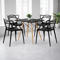 Conjunto de Jantar Mesa Quadrada 90cm com 4 Cadeiras Allegra Resistente, Preto Conjunto de Jantar Mesa Quadrada 90cm com 4 Cadeiras Allegra Resistente, Preto