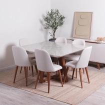 Conjunto de Jantar Mesa Quadrada com Vidro Bennett 6 Cadeiras New Drop - Natural c/ Bege