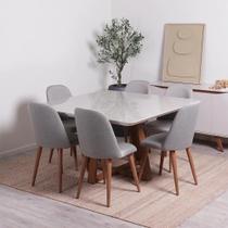 Conjunto de Jantar Mesa Quadrada com Vidro Bennett 6 Cadeiras New Drop - Natural c/ Cinza
