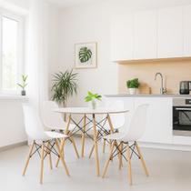 Conjunto de Jantar Mesa Redonda Branca 90cm e 4 Cadeiras Eames Eiffel Branca