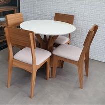 Conjunto De Jantar Mesa Redonda Com 4 Cadeiras Clean - Floresta Carpintaria