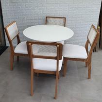 Conjunto De Jantar Mesa Redonda Com 4 Cadeiras Palhinha - Floresta Carpintaria