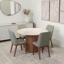 Conjunto de Jantar Mesa Redonda com Vidro 4 Cadeiras Kalina - Canella c/ Carbono Conjunto de Jantar Mesa Redonda com Vidro 4 Cadeiras Kalina - Canella c/ Carbono
