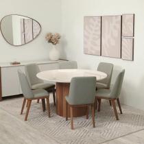 Conjunto de Jantar Mesa Redonda com Vidro 6 Cadeiras Kalina - Canella c/ Carbono Conjunto de Jantar Mesa Redonda com Vidro 6 Cadeiras Kalina - Canella c/ Carbono