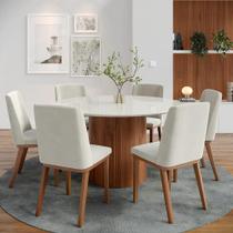 Conjunto de Jantar Mesa Redonda com Vidro 6 Cadeiras Kalina - Canella c/ Palha Conjunto de Jantar Mesa Redonda com Vidro 6 Cadeiras Kalina - Canella c/ Palha