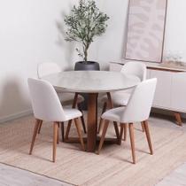 Conjunto de Jantar Mesa Redonda com Vidro Bennett 115 cm 4 Cadeiras New Drop - Natural c/ Bege