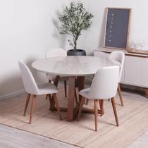Conjunto de Jantar Mesa Redonda com Vidro Bennett 135 cm 4 Cadeiras New Drop - Natural c/ Bege Conjunto de Jantar Mesa Redonda com Vidro Bennett 135 cm 4 Cadeiras New Drop - Natural c/ Bege