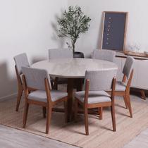 Conjunto de Jantar Mesa Redonda com Vidro Bennett 6 Cadeiras Ella - Natural c/ Cinza