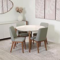 Conjunto de Jantar Mesa Redonda com Vidro Donatella 4 Cadeiras Kalina - Natural c/ Carbono Conjunto de Jantar Mesa Redonda com Vidro Donatella 4 Cadeiras Kalina - Natural c/ Carbono