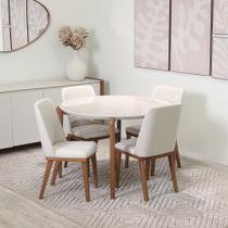 Conjunto de Jantar Mesa Redonda com Vidro Donatella 4 Cadeiras Kalina - Natural c/ Off White Conjunto de Jantar Mesa Redonda com Vidro Donatella 4 Cadeiras Kalina - Natural c/ Off White