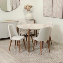 Conjunto de Jantar Mesa Redonda com Vidro Donatella com 4 Cadeiras New Drop - Natural c/ Off White